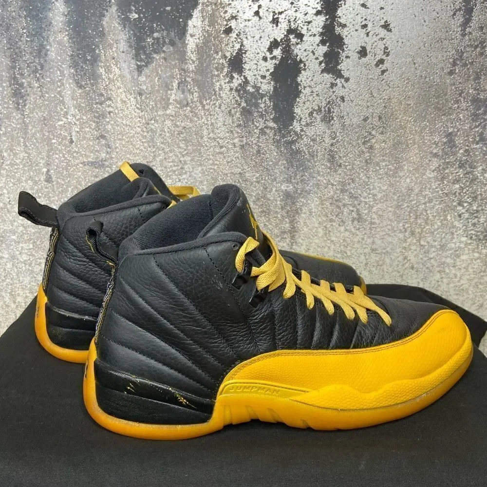 Air Jordan 12 Retro University Black Yellow Sneakers Size 12